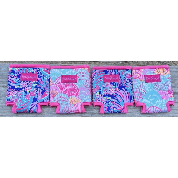4 Lot Lilly Pulitzer Shrimply Shells Pink Drink Hugger Koozie - Picture 1 of 6
